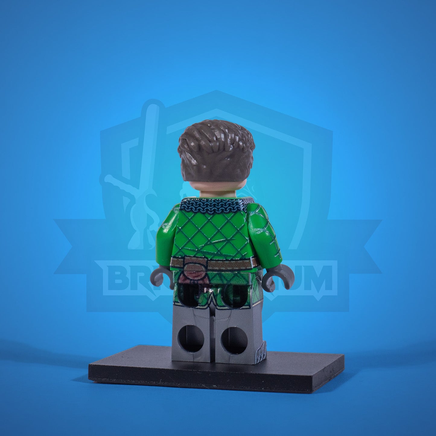 Toy figure of a knight Henry in armor with a blue background