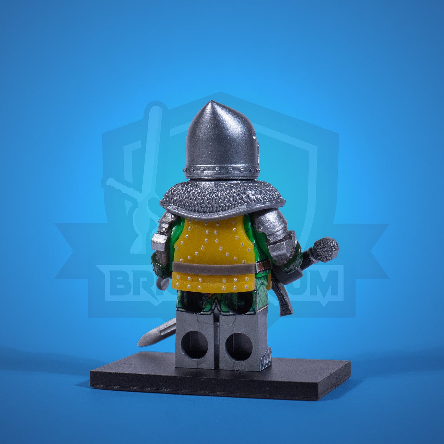 Toy figure of a knight Henry in armor with a blue background