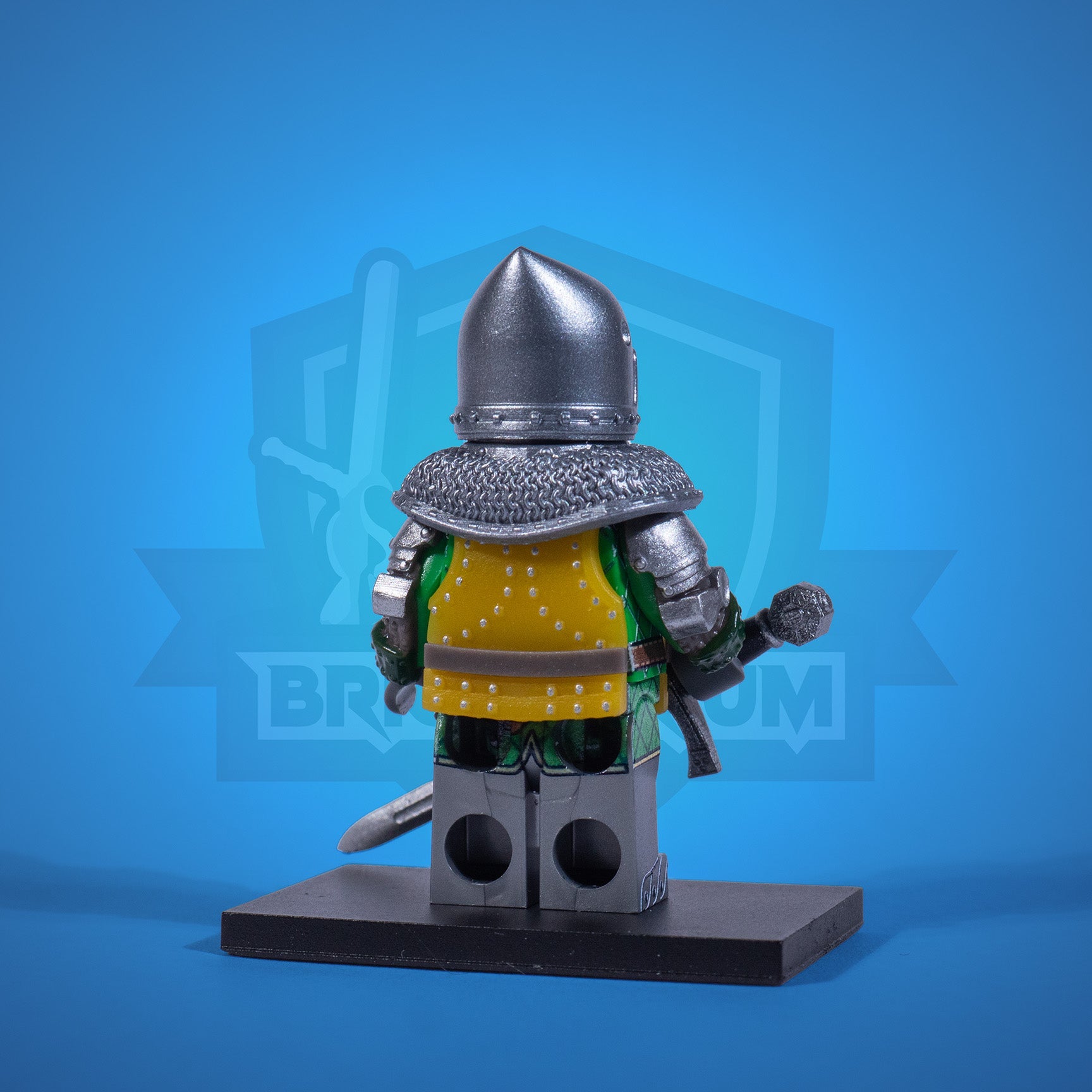Toy figure of a knight Henry in armor with a blue background