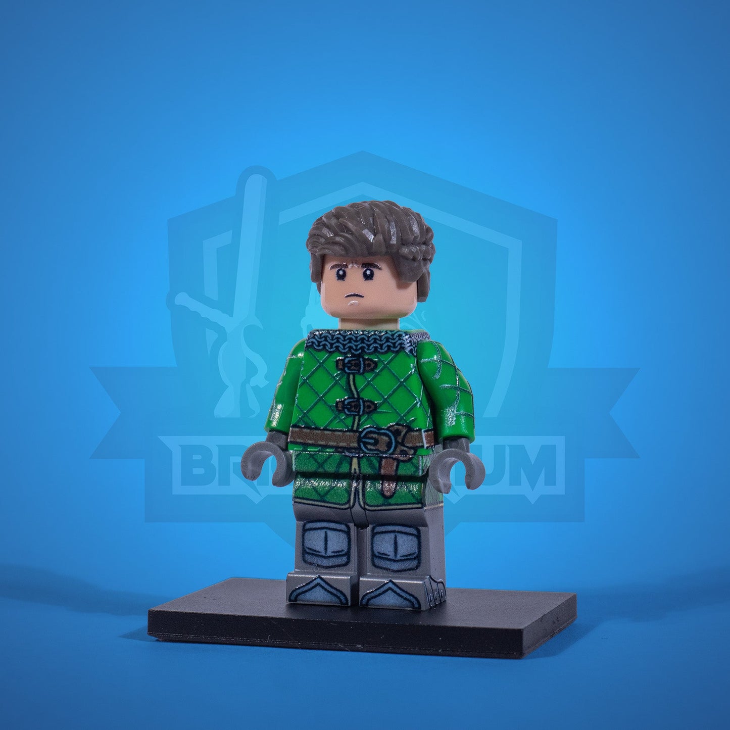 Toy figure of a knight Henry in armor with a blue background