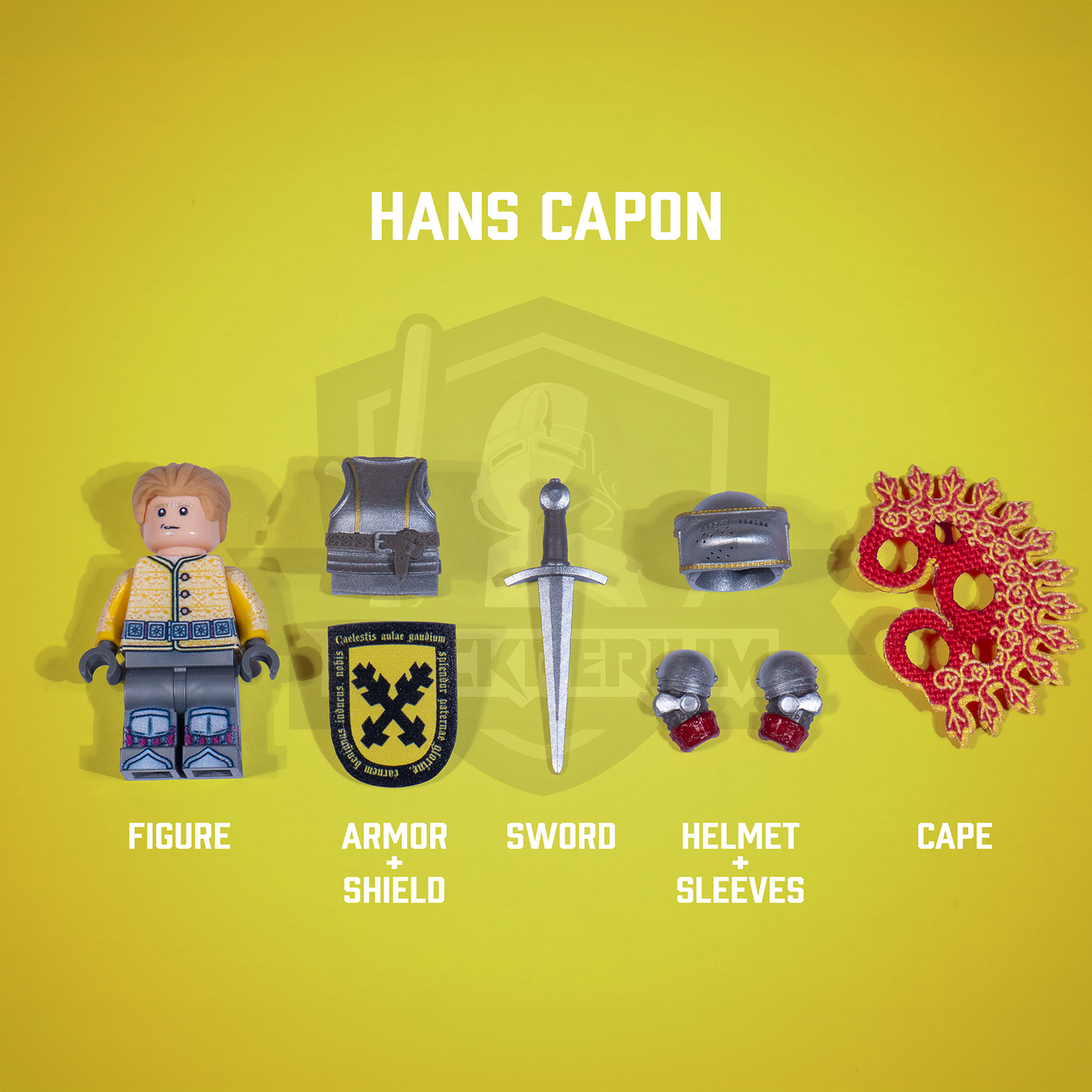 Kingdome Come Deliverance Hans Capon figure in armor, sword and Shield of Leipa. Licensed by Warhorse Studios
