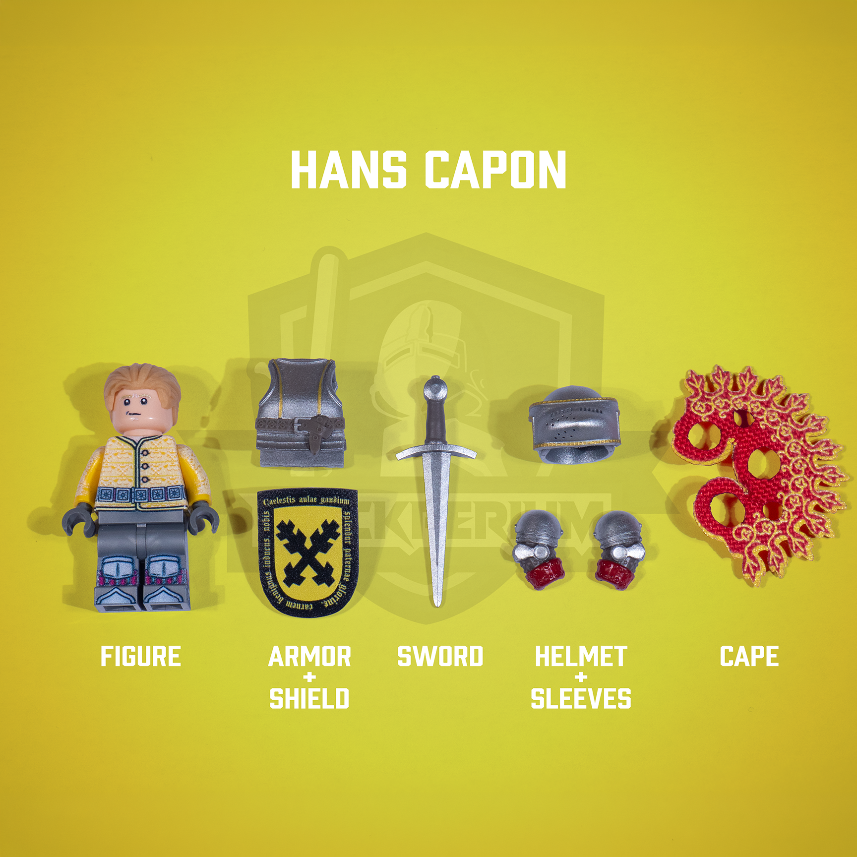 Kingdome Come Deliverance Hans Capon figure in armor, sword and Shield of Leipa. Licensed by Warhorse Studios